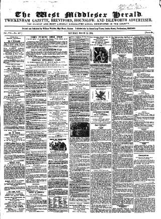 cover page of West Middlesex Herald published on March 19, 1864