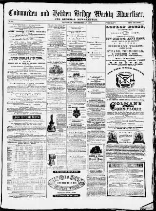 cover page of Todmorden Advertiser and Hebden Bridge Newsletter published on September 17, 1870