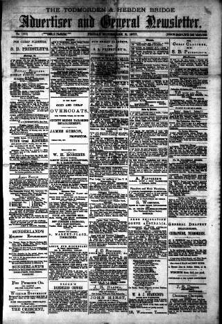 cover page of Todmorden Advertiser and Hebden Bridge Newsletter published on November 2, 1877