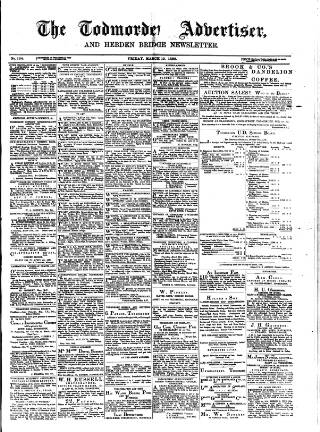 cover page of Todmorden Advertiser and Hebden Bridge Newsletter published on March 19, 1886