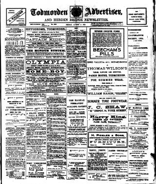 cover page of Todmorden Advertiser and Hebden Bridge Newsletter published on August 2, 1918