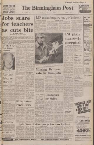 cover page of Birmingham Daily Post published on February 2, 1977