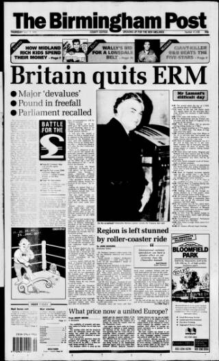 cover page of Birmingham Daily Post published on September 17, 1992