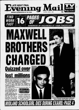 cover page of Birmingham Mail published on June 18, 1992