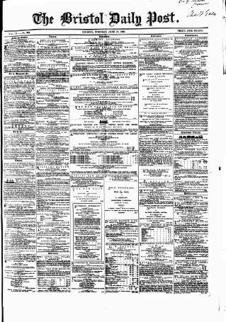 cover page of Bristol Daily Post published on June 18, 1861