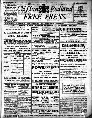 cover page of Clifton and Redland Free Press published on December 14, 1900