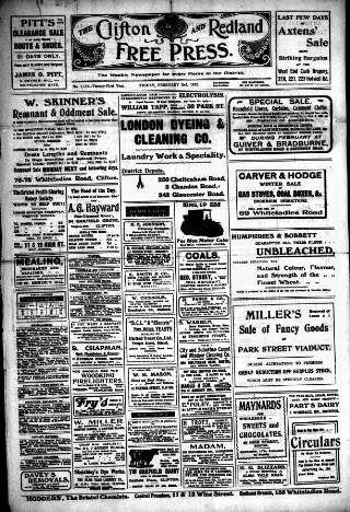 cover page of Clifton and Redland Free Press published on February 2, 1912