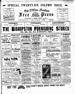 cover page of Clifton and Redland Free Press published on June 18, 1915