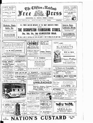 cover page of Clifton and Redland Free Press published on September 17, 1915