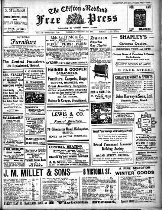 cover page of Clifton and Redland Free Press published on November 2, 1922