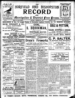 cover page of Horfield and Bishopston Record and Montepelier & District Free Press published on November 2, 1901