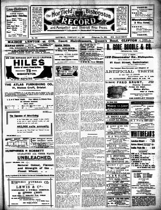 cover page of Horfield and Bishopston Record and Montepelier & District Free Press published on February 2, 1907