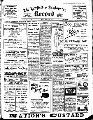 cover page of Horfield and Bishopston Record and Montepelier & District Free Press published on June 18, 1926