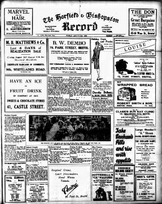 cover page of Horfield and Bishopston Record and Montepelier & District Free Press published on August 2, 1929