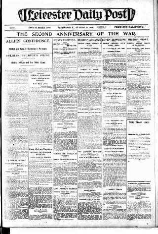 cover page of Leicester Daily Post published on August 2, 1916