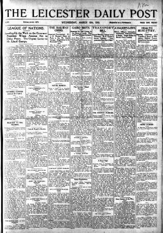 cover page of Leicester Daily Post published on March 19, 1919
