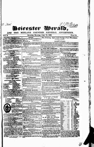 cover page of Leicester Herald published on June 18, 1836