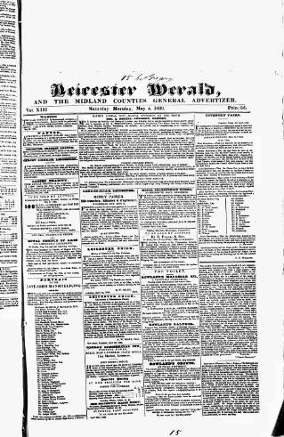 cover page of Leicester Herald published on May 4, 1839
