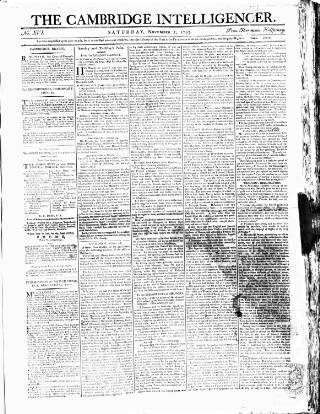 cover page of Cambridge Intelligencer published on November 2, 1793