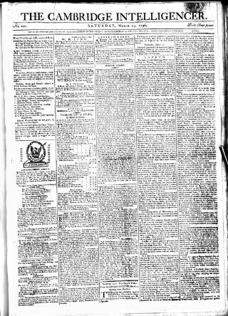 cover page of Cambridge Intelligencer published on March 19, 1796