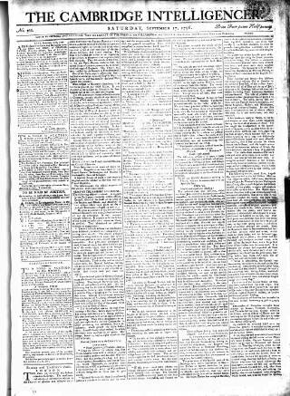 cover page of Cambridge Intelligencer published on September 17, 1796