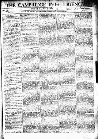 cover page of Cambridge Intelligencer published on May 31, 1800