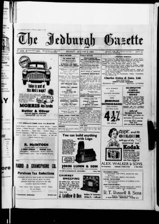 cover page of Jedburgh Gazette published on August 2, 1963