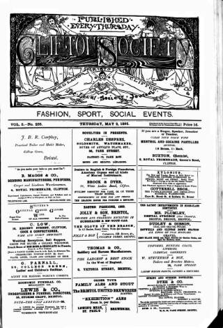 cover page of Clifton Society published on May 2, 1895