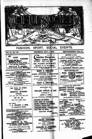 cover page of Clifton Society published on May 4, 1905