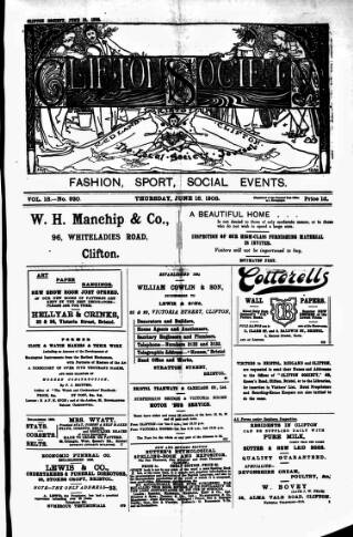 cover page of Clifton Society published on June 18, 1908