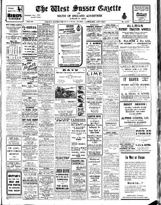 cover page of West Sussex Gazette published on August 2, 1945