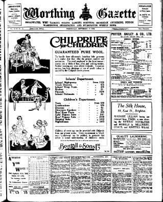 cover page of Worthing Gazette published on September 17, 1924