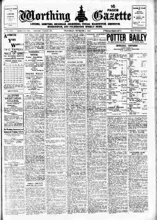 cover page of Worthing Gazette published on November 2, 1932