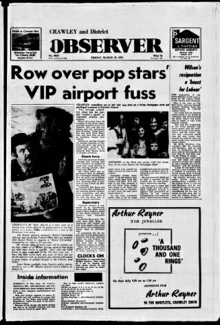 cover page of Crawley and District Observer published on March 19, 1976