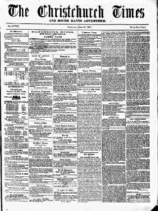 cover page of Christchurch Times published on June 18, 1859