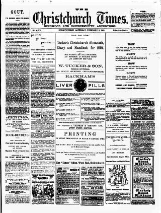 cover page of Christchurch Times published on February 2, 1901