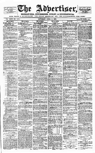 cover page of County Advertiser & Herald for Staffordshire and Worcestershire published on April 5, 1890