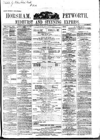 cover page of Horsham, Petworth, Midhurst and Steyning Express published on June 18, 1867