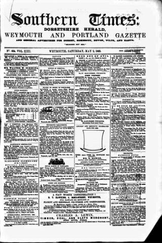 cover page of Southern Times and Dorset County Herald published on May 2, 1863