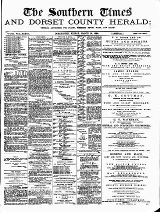 cover page of Southern Times and Dorset County Herald published on March 19, 1886