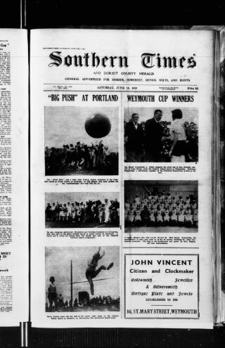 cover page of Southern Times and Dorset County Herald published on June 18, 1938