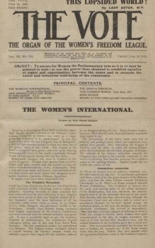 cover page of Vote published on June 18, 1920