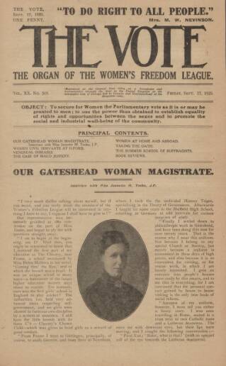cover page of Vote published on September 17, 1920