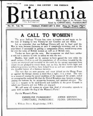 cover page of The Suffragette published on February 8, 1918