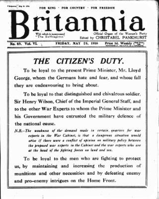 cover page of The Suffragette published on May 24, 1918