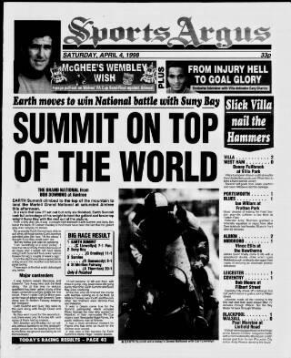 cover page of Sports Argus published on April 4, 1998