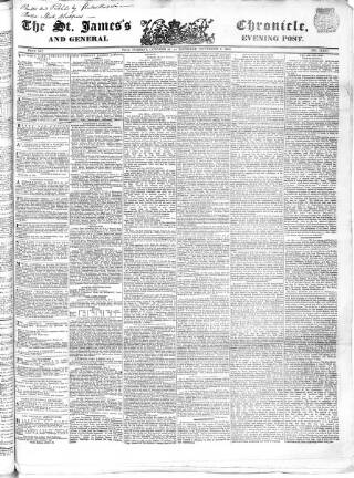 cover page of Saint James's Chronicle published on November 2, 1843