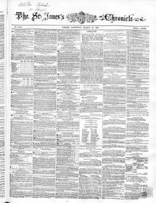cover page of Saint James's Chronicle published on March 19, 1859