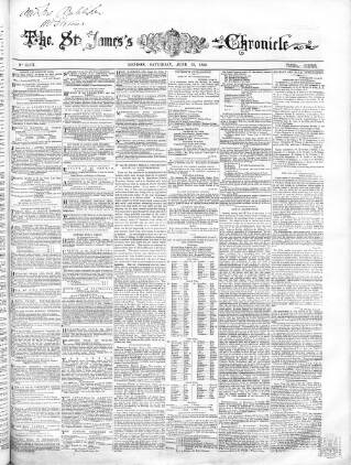 cover page of Saint James's Chronicle published on June 18, 1859