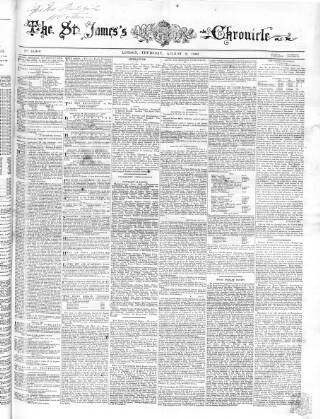 cover page of Saint James's Chronicle published on August 2, 1860